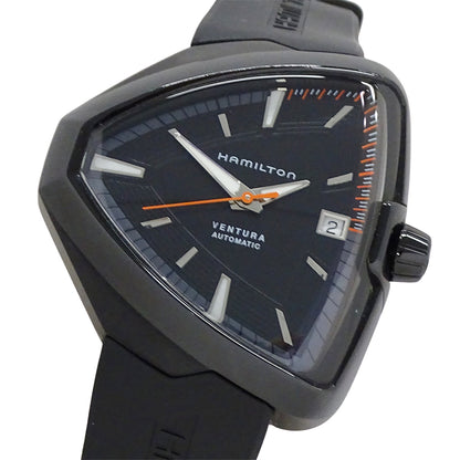 HAMILTON ハミルトン ベンチュラ エルヴィス80 H245850 メンズ 腕時計 デイト 自動巻き AT ステンレス SS ラバー ブラック 裏スケ 【中古】