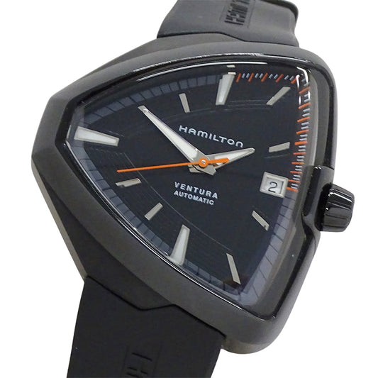HAMILTON ハミルトン ベンチュラ エルヴィス80 H245850 メンズ 腕時計 デイト 自動巻き AT ステンレス SS ラバー ブラック 裏スケ 【中古】