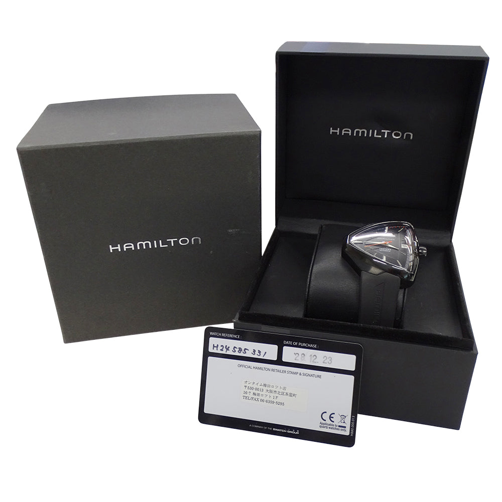 HAMILTON ハミルトン ベンチュラ エルヴィス80 H245850 メンズ 腕時計 デイト 自動巻き AT ステンレス SS ラバー ブラック 裏スケ 【中古】