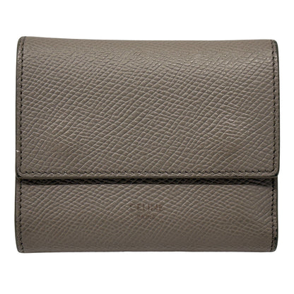 CELINE セリーヌ スモールトリフォールドウォレット 三つ折り財布 グレー レザー レディース 【中古】
