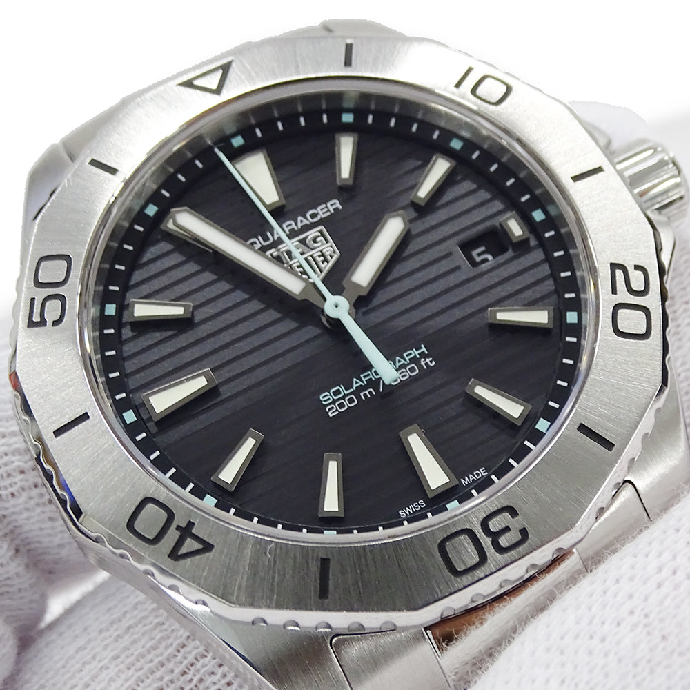 TAG Heuer タグホイヤー アクアレーサー WBP1114 BA0000 メンズ 腕時計 デイト ソーラーグラフ ステンレス SS シルバー ブラック 磨き済み 【中古】