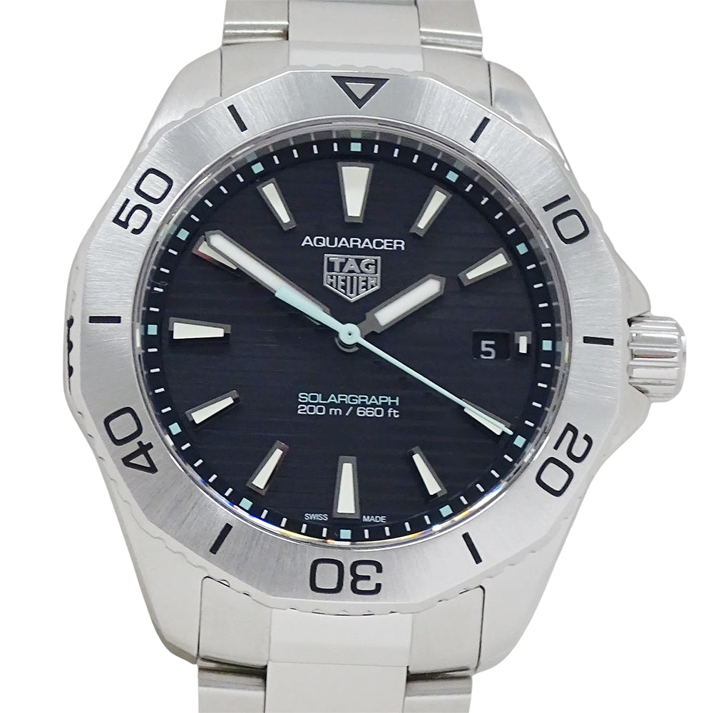TAG Heuer タグホイヤー アクアレーサー WBP1114 BA0000 メンズ 腕時計 デイト ソーラーグラフ ステンレス SS シルバー ブラック 磨き済み 【中古】