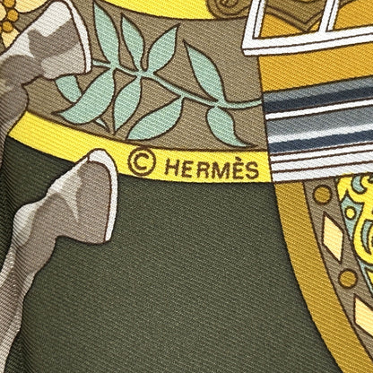 HERMES エルメス カレ90 IN SALZBURG ザルツブルグにて スカーフ カーキグリーン イエロー シルク レディース 【中古】
