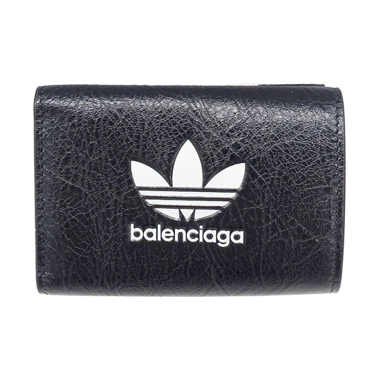 BALENCIAGA バレンシアガ adidas ミニウォレット 三つ折り財布 ブラック 721893 レザー レディース メンズ 【中古】