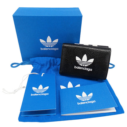BALENCIAGA バレンシアガ adidas ミニウォレット 三つ折り財布 ブラック 721893 レザー レディース メンズ 【中古】