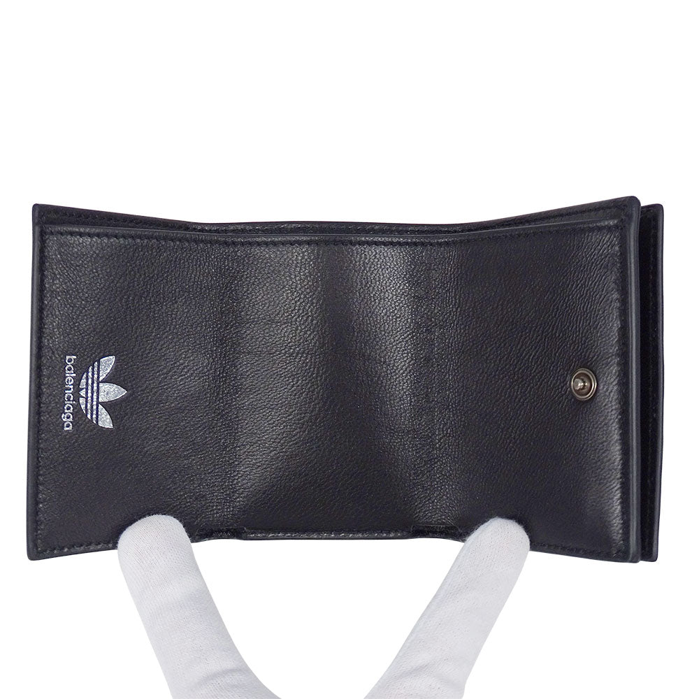 BALENCIAGA バレンシアガ adidas ミニウォレット 三つ折り財布 ブラック 721893 レザー レディース メンズ 【中古】
