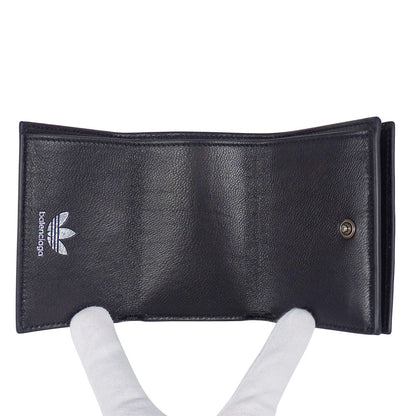 BALENCIAGA バレンシアガ adidas ミニウォレット 三つ折り財布 ブラック 721893 レザー レディース メンズ 【中古】