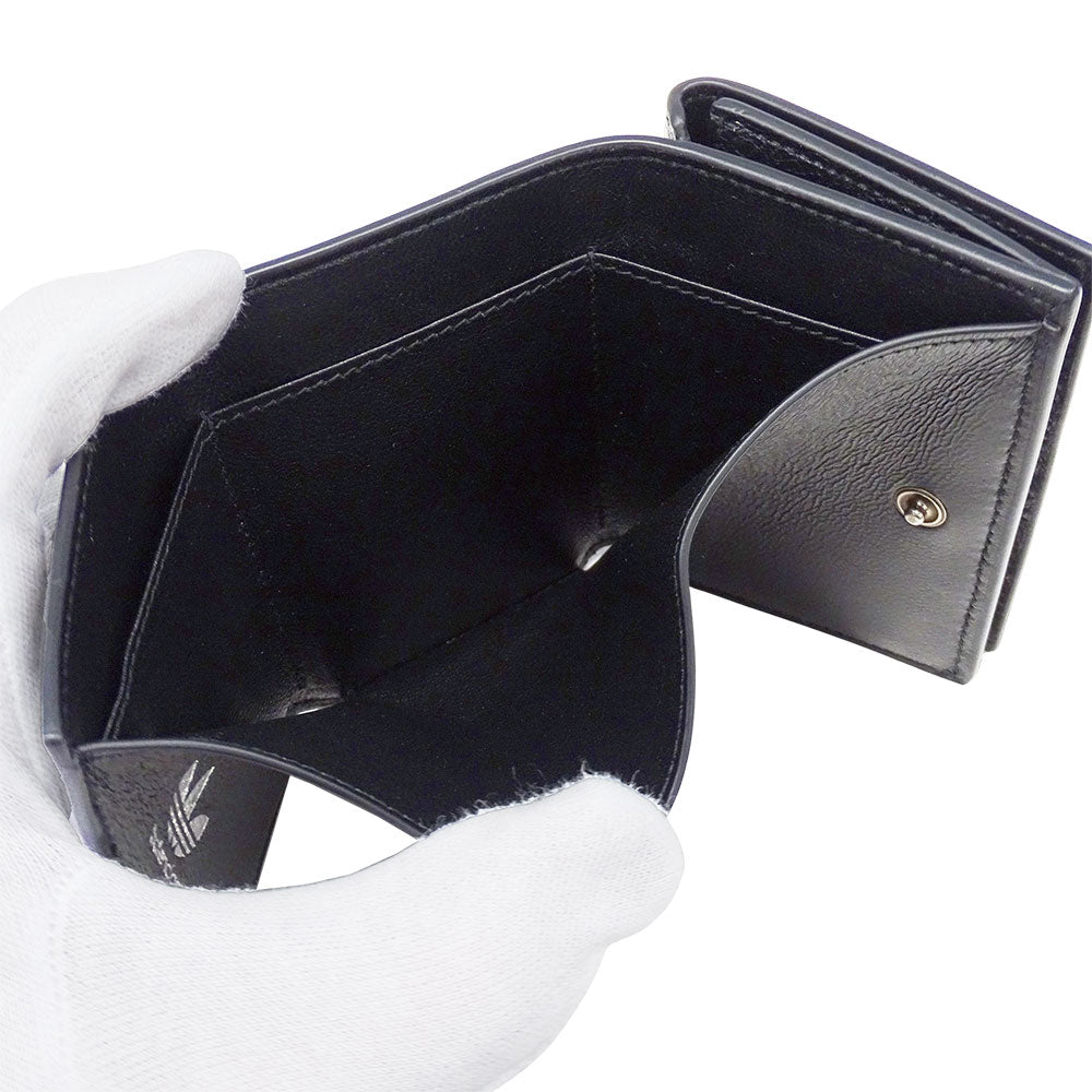 BALENCIAGA バレンシアガ adidas ミニウォレット 三つ折り財布 ブラック 721893 レザー レディース メンズ 【中古】