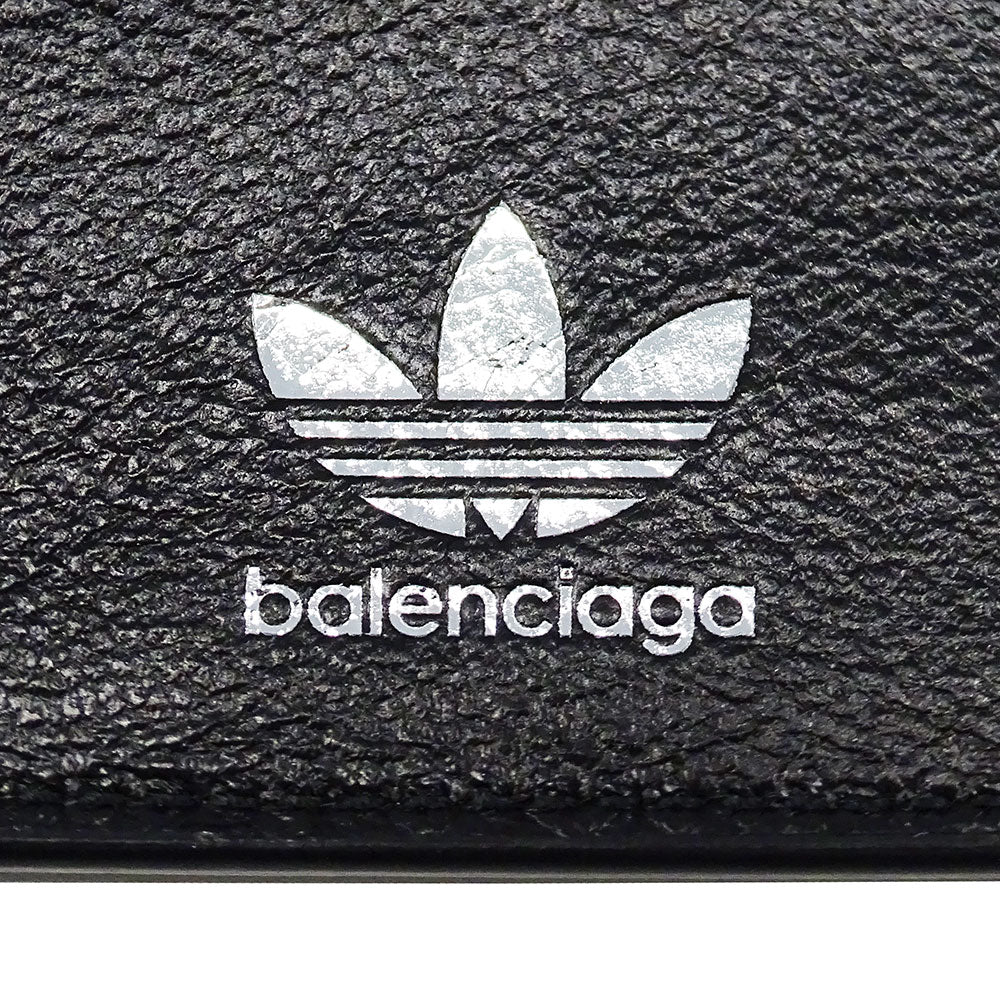 BALENCIAGA バレンシアガ adidas ミニウォレット 三つ折り財布 ブラック 721893 レザー レディース メンズ 【中古】
