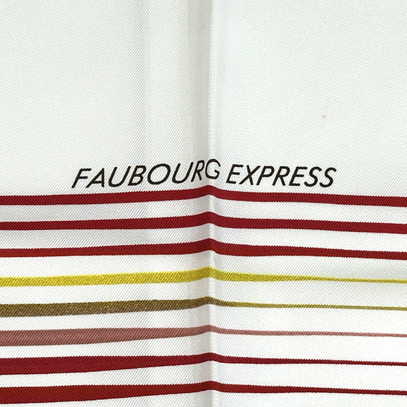 HERMES エルメス カレ90 FAUBOURG EXPRESS フォーブルエクスプレス スカーフ ホワイト レインボー シルク レディース 【中古】