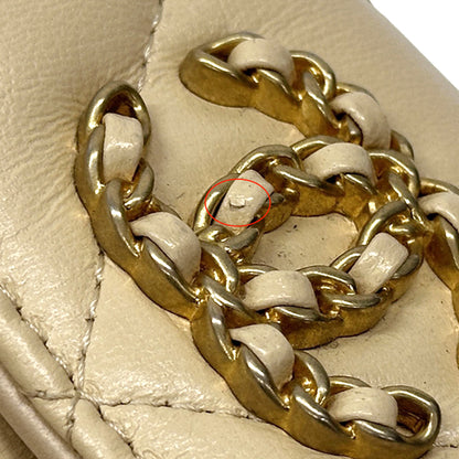 CHANEL シャネル 二つ折り財布 シャネル19 ベージュ ゴールド金具 ラムスキン レディース 【中古】