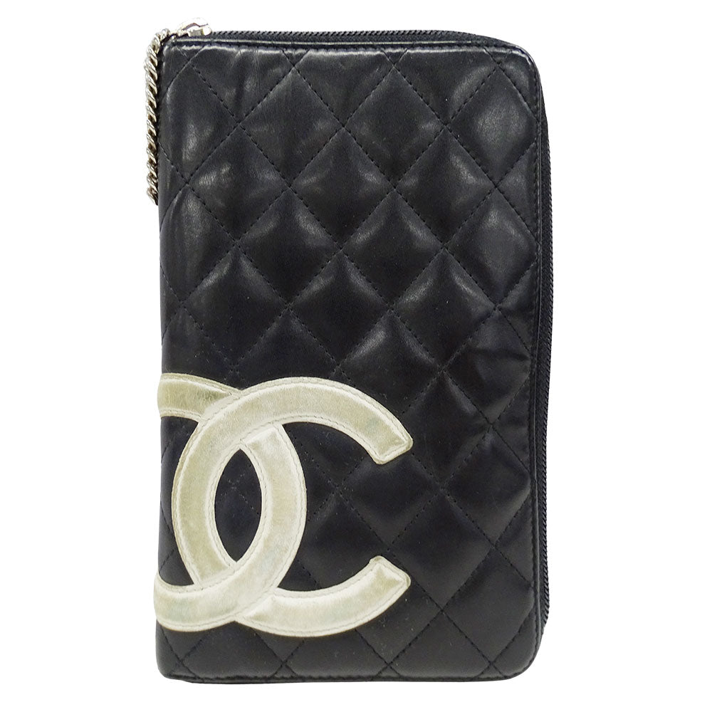 CHANEL シャネル 長財布 カンボン ブラック シルバー金具 ラムスキン レディース 【中古】