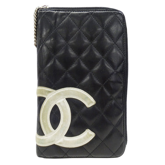 CHANEL シャネル 長財布 カンボン ブラック シルバー金具 ラムスキン レディース 【中古】
