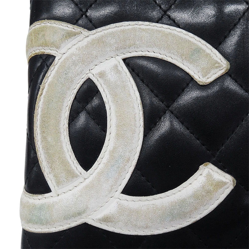 CHANEL シャネル 長財布 カンボン ブラック シルバー金具 ラムスキン レディース 【中古】