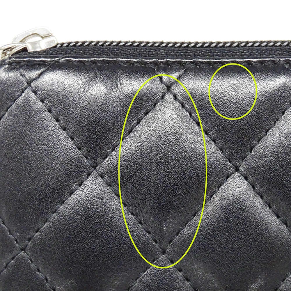 CHANEL シャネル 長財布 カンボン ブラック シルバー金具 ラムスキン レディース 【中古】