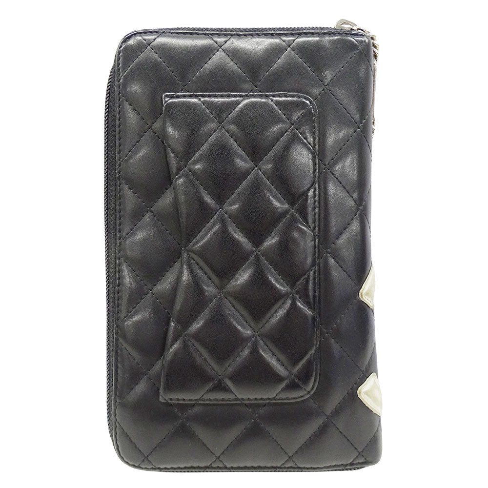CHANEL シャネル 長財布 カンボン ブラック シルバー金具 ラムスキン レディース 【中古】