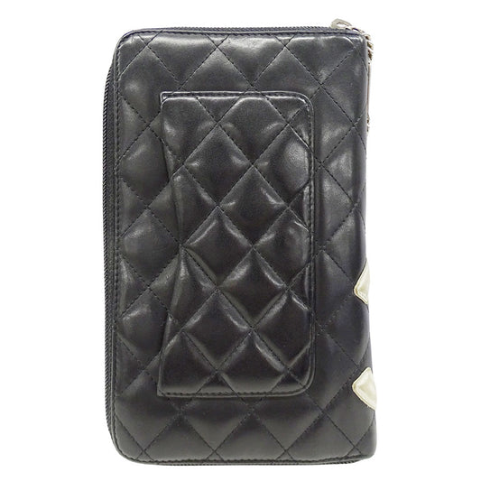 CHANEL シャネル 長財布 カンボン ブラック シルバー金具 ラムスキン レディース 【中古】