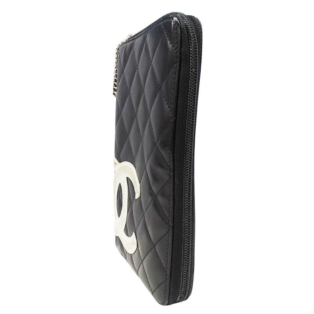 CHANEL シャネル 長財布 カンボン ブラック シルバー金具 ラムスキン レディース 【中古】