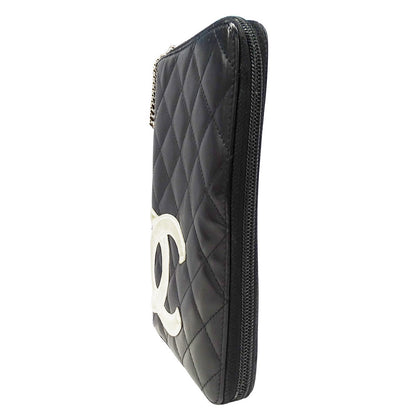 CHANEL シャネル 長財布 カンボン ブラック シルバー金具 ラムスキン レディース 【中古】