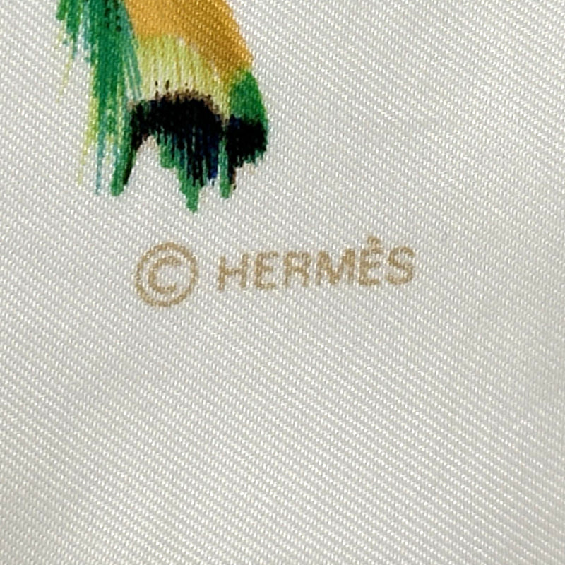HERMES エルメス カレ90 PLUMES par Henride Linares 羽根 スカーフ ホワイト シルク レディース 【中古】