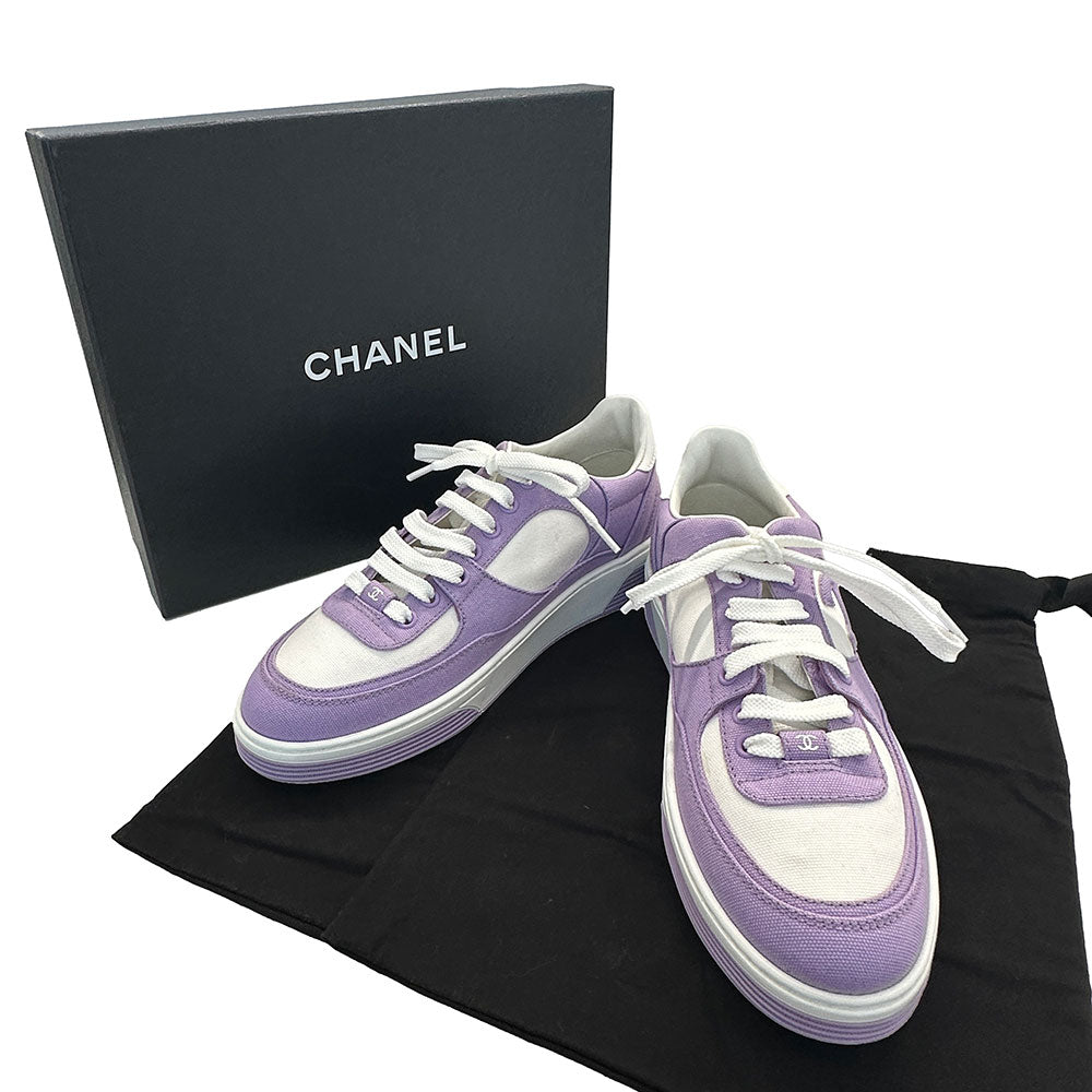 CHANEL シャネル スニーカー パープル キャンバス レディース 【中古】