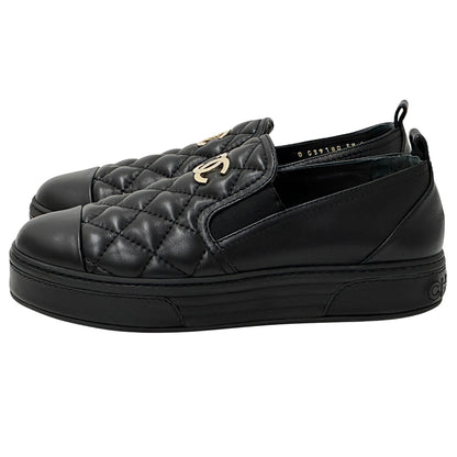 CHANEL シャネル スリッポン スニーカー マトラッセ 39 25cm ブラック ゴールド金具 レザー レディース 【中古】