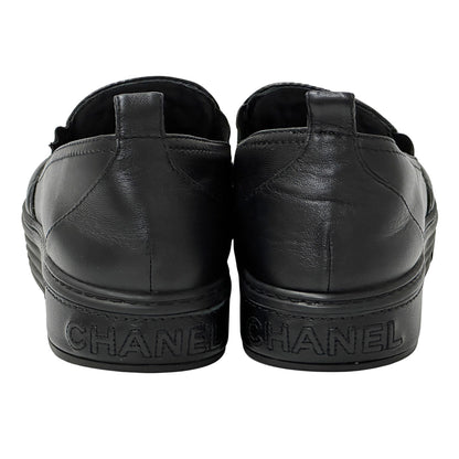 CHANEL シャネル スリッポン スニーカー マトラッセ 39 25cm ブラック ゴールド金具 レザー レディース 【中古】