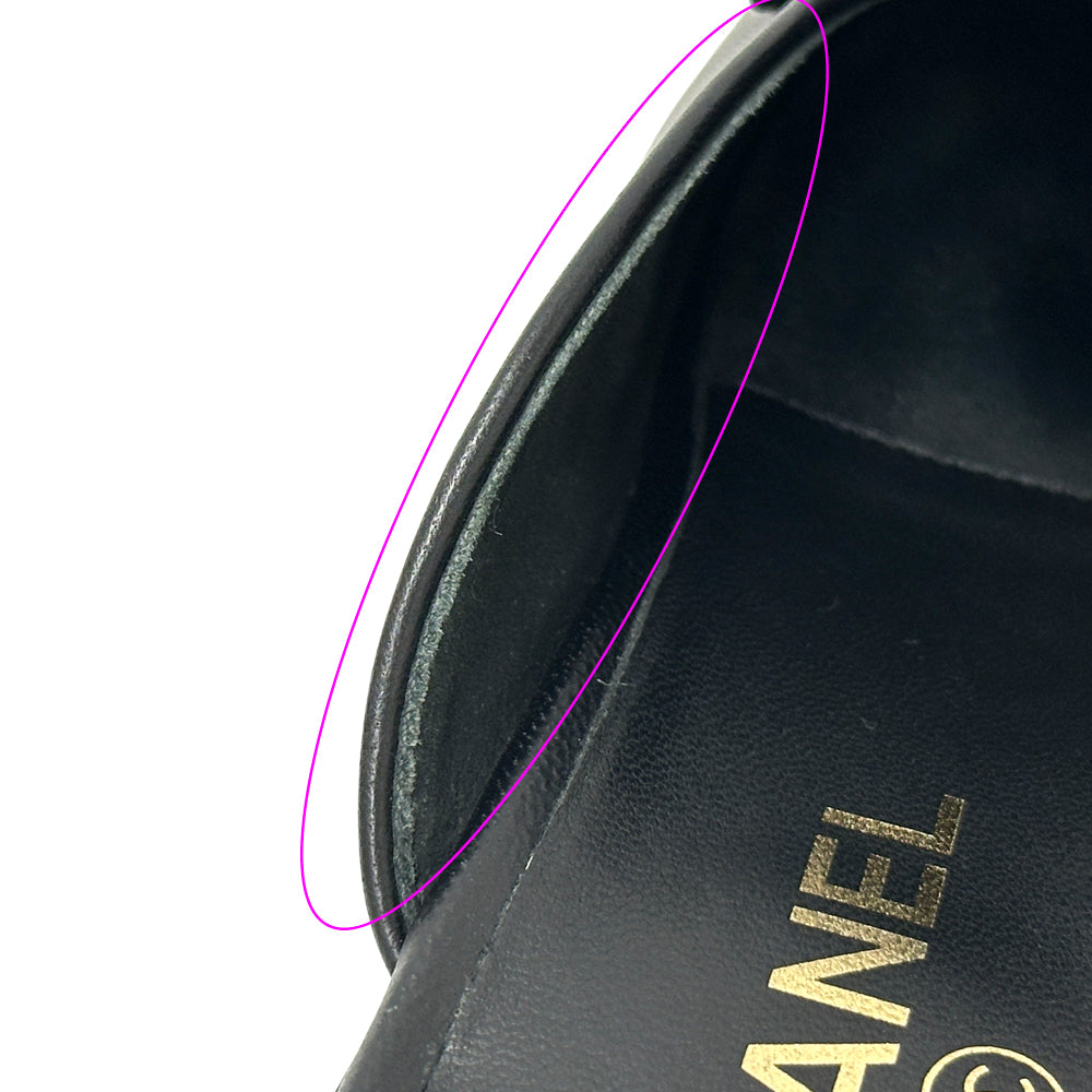 CHANEL シャネル ミュール ボーイシャネル ブラック ゴールド金具 38 2/1 24.5cm レザー レディース 【中古】