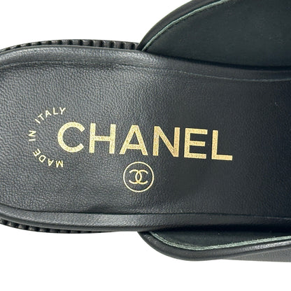 CHANEL シャネル ミュール ボーイシャネル ブラック ゴールド金具 38 2/1 24.5cm レザー レディース 【中古】