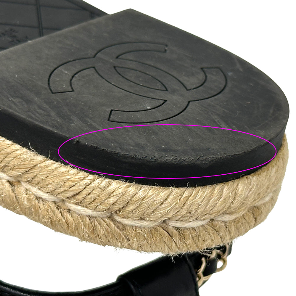 CHANEL シャネル トング サンダル ココマーク 39 25cm ブラック ゴールド金具 レザー レディース 【中古】