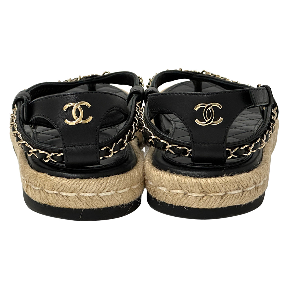 CHANEL シャネル トング サンダル ココマーク 39 25cm ブラック ゴールド金具 レザー レディース 【中古】