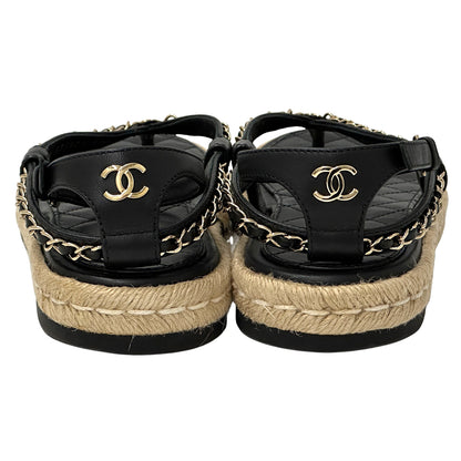CHANEL シャネル トング サンダル ココマーク 39 25cm ブラック ゴールド金具 レザー レディース 【中古】