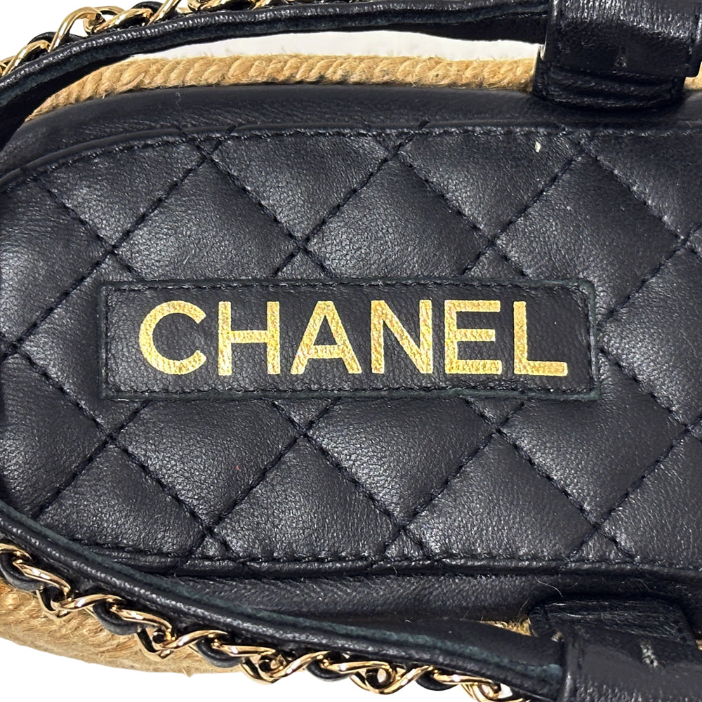 CHANEL シャネル トング サンダル ココマーク 39 25cm ブラック ゴールド金具 レザー レディース 【中古】