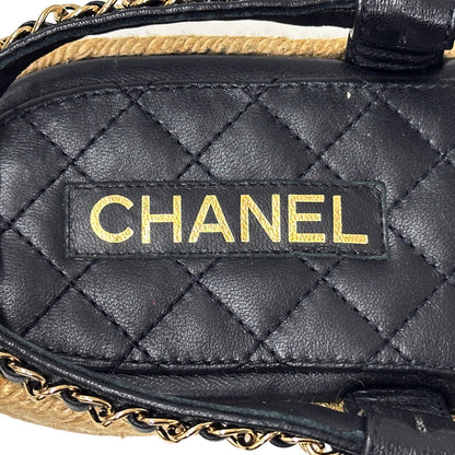 CHANEL シャネル トング サンダル ココマーク 39 25cm ブラック ゴールド金具 レザー レディース 【中古】
