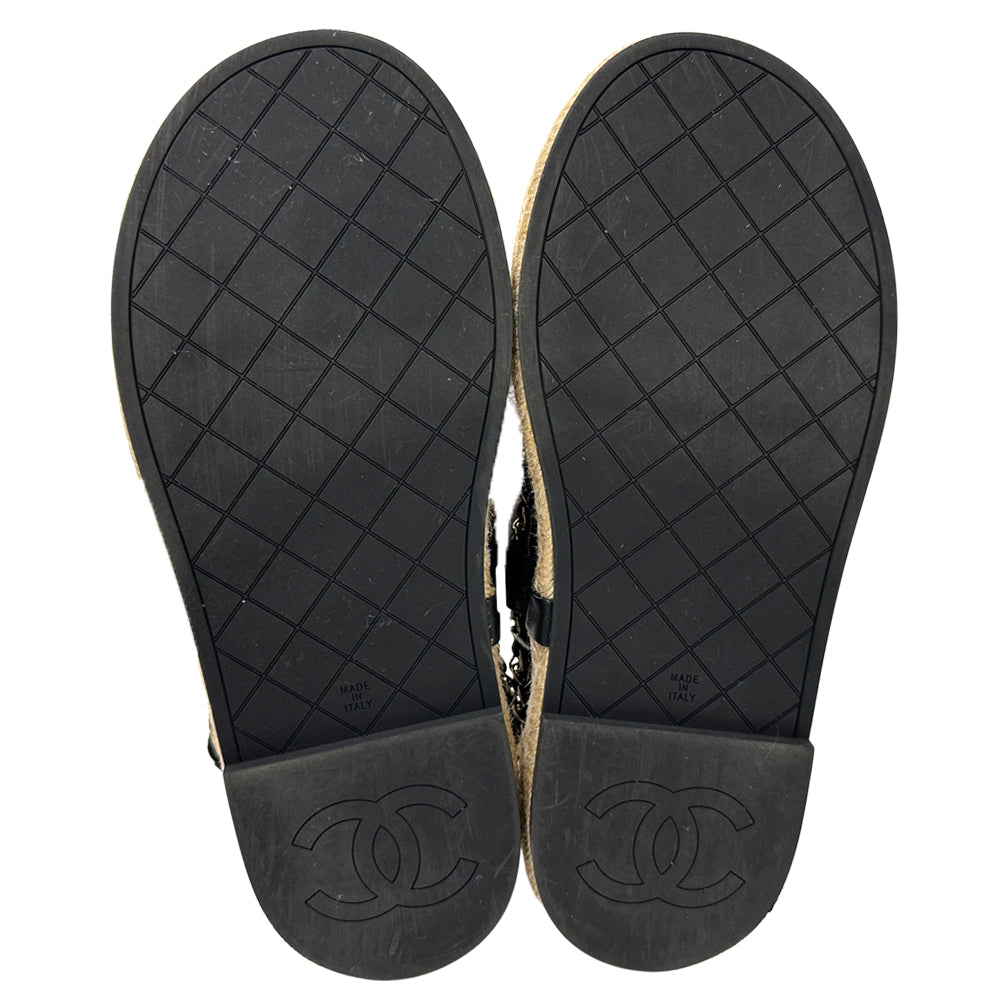 CHANEL シャネル トング サンダル ココマーク 39 25cm ブラック ゴールド金具 レザー レディース 【中古】