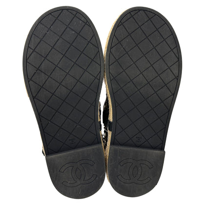 CHANEL シャネル トング サンダル ココマーク 39 25cm ブラック ゴールド金具 レザー レディース 【中古】