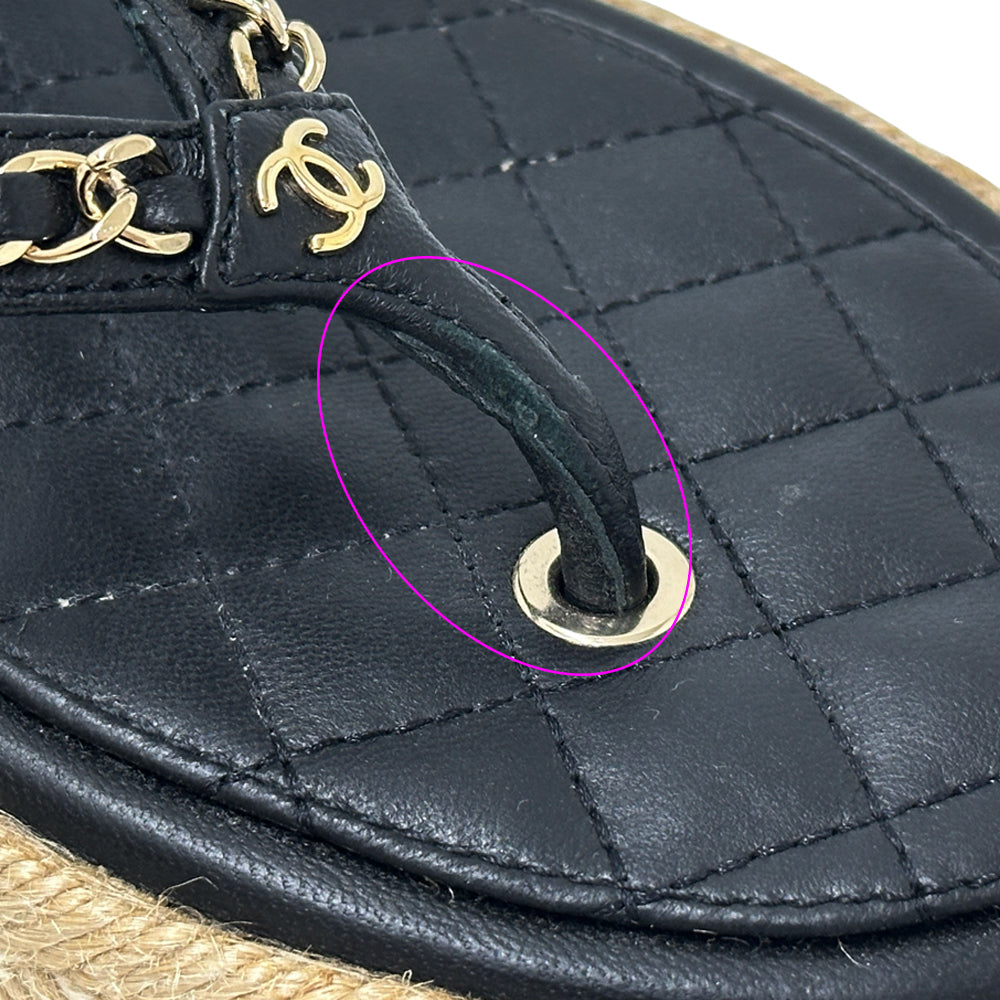 CHANEL シャネル トング サンダル ココマーク 39 25cm ブラック ゴールド金具 レザー レディース 【中古】