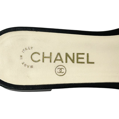 CHANEL シャネル サンダル ココマーク ホワイト ブラック 38 24.5cm ビーズ レディース 【中古】