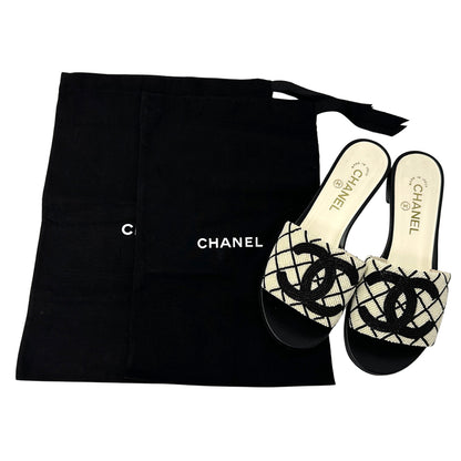 CHANEL シャネル サンダル ココマーク ホワイト ブラック 38 24.5cm ビーズ レディース 【中古】