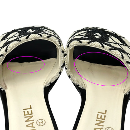 CHANEL シャネル サンダル ココマーク ホワイト ブラック 38 24.5cm ビーズ レディース 【中古】