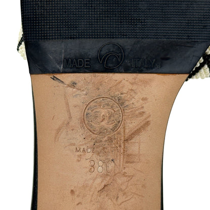 CHANEL シャネル サンダル ココマーク ホワイト ブラック 38 24.5cm ビーズ レディース 【中古】
