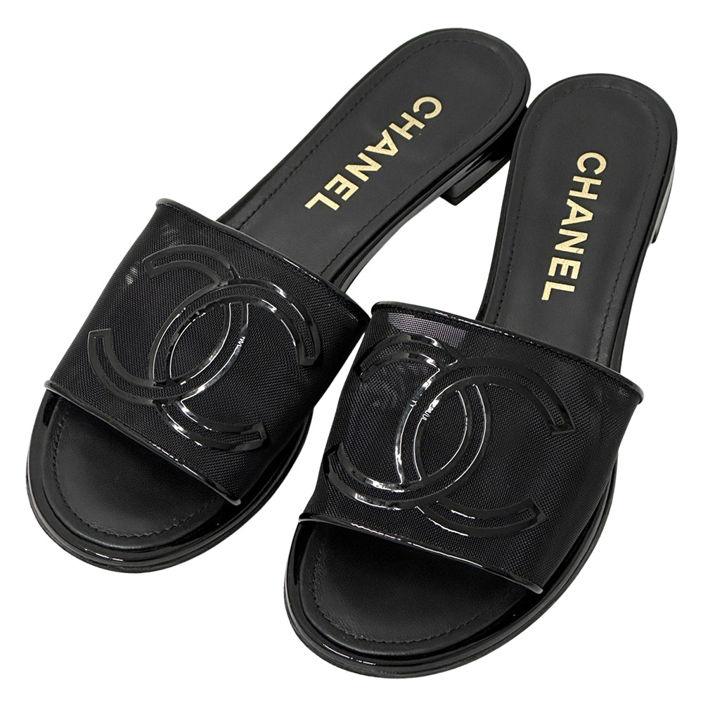 CHANEL シャネル サンダル ココマーク ブラック メッシュ 39 25cm レディース 【中古】