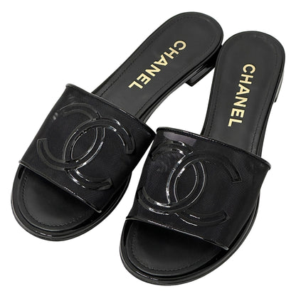 CHANEL シャネル サンダル ココマーク ブラック メッシュ 39 25cm レディース 【中古】