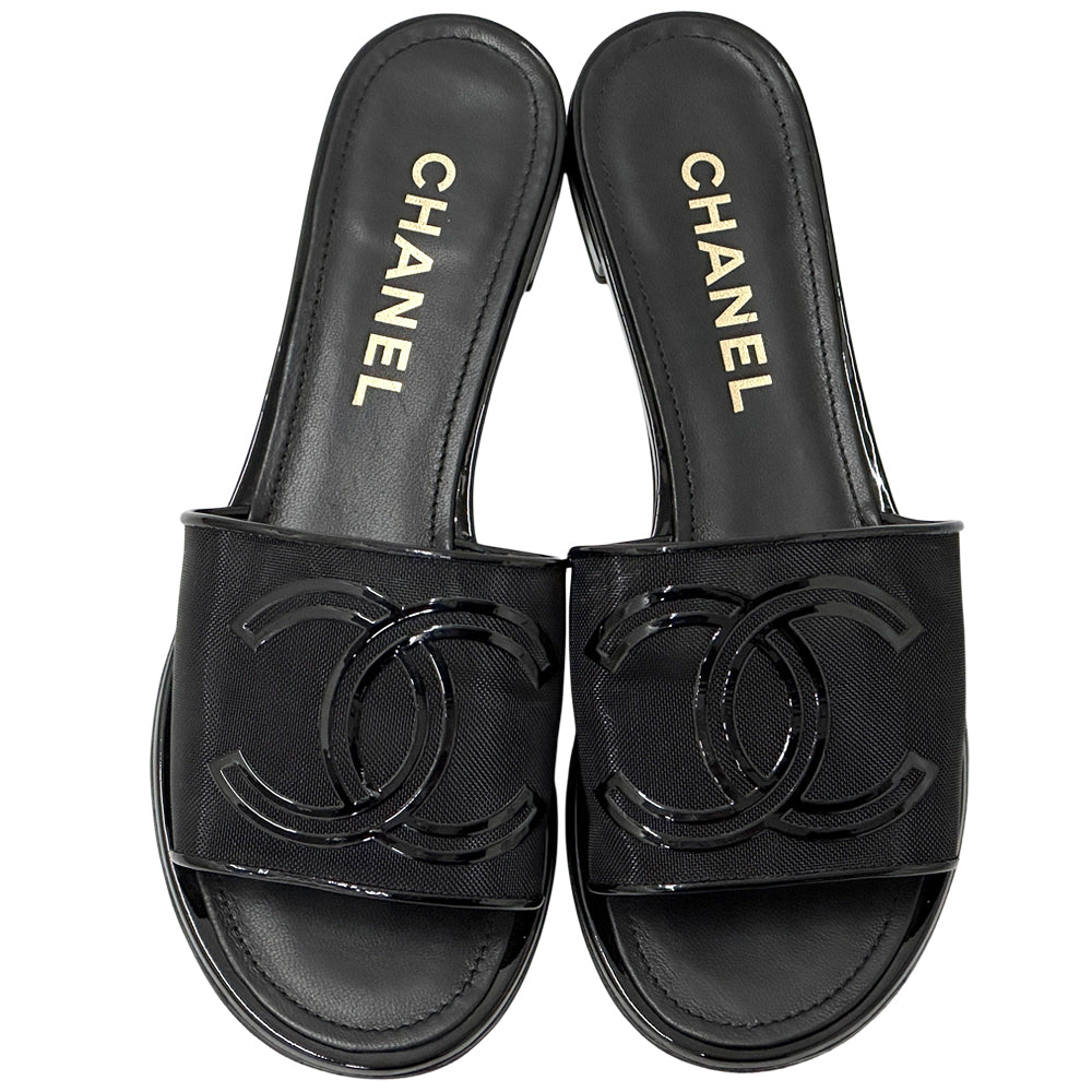 CHANEL シャネル サンダル ココマーク ブラック メッシュ 39 25cm レディース 【中古】