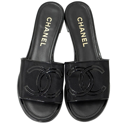 CHANEL シャネル サンダル ココマーク ブラック メッシュ 39 25cm レディース 【中古】