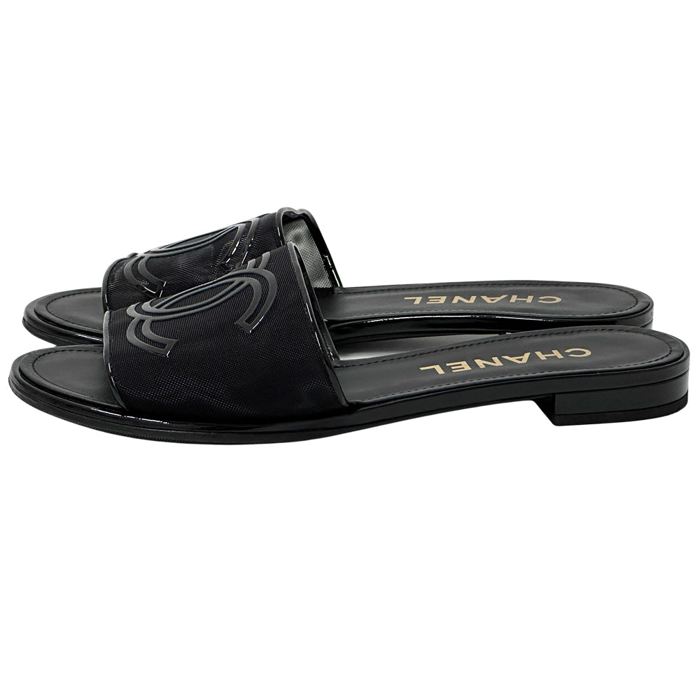 CHANEL シャネル サンダル ココマーク ブラック メッシュ 39 25cm レディース 【中古】
