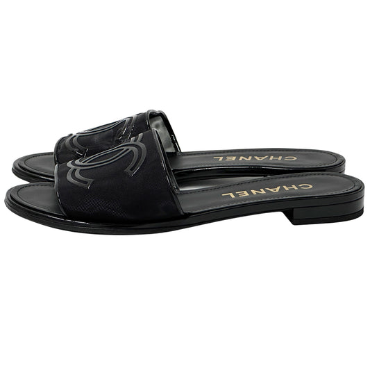 CHANEL シャネル サンダル ココマーク ブラック メッシュ 39 25cm レディース 【中古】