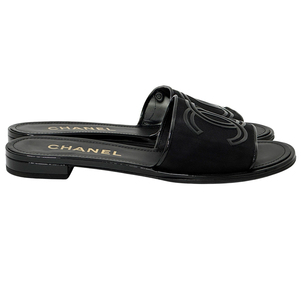 CHANEL シャネル サンダル ココマーク ブラック メッシュ 39 25cm レディース 【中古】