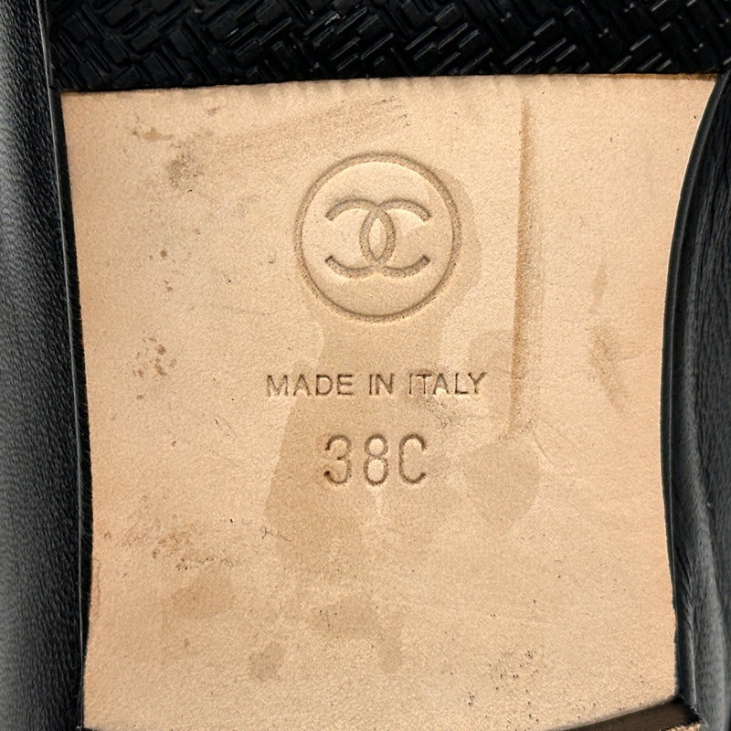 CHANEL シャネル ローファー アイコン ブラック ゴールド金具 38 24.5cm レザー レディース 【中古】