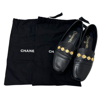 CHANEL シャネル ローファー アイコン ブラック ゴールド金具 38 24.5cm レザー レディース 【中古】